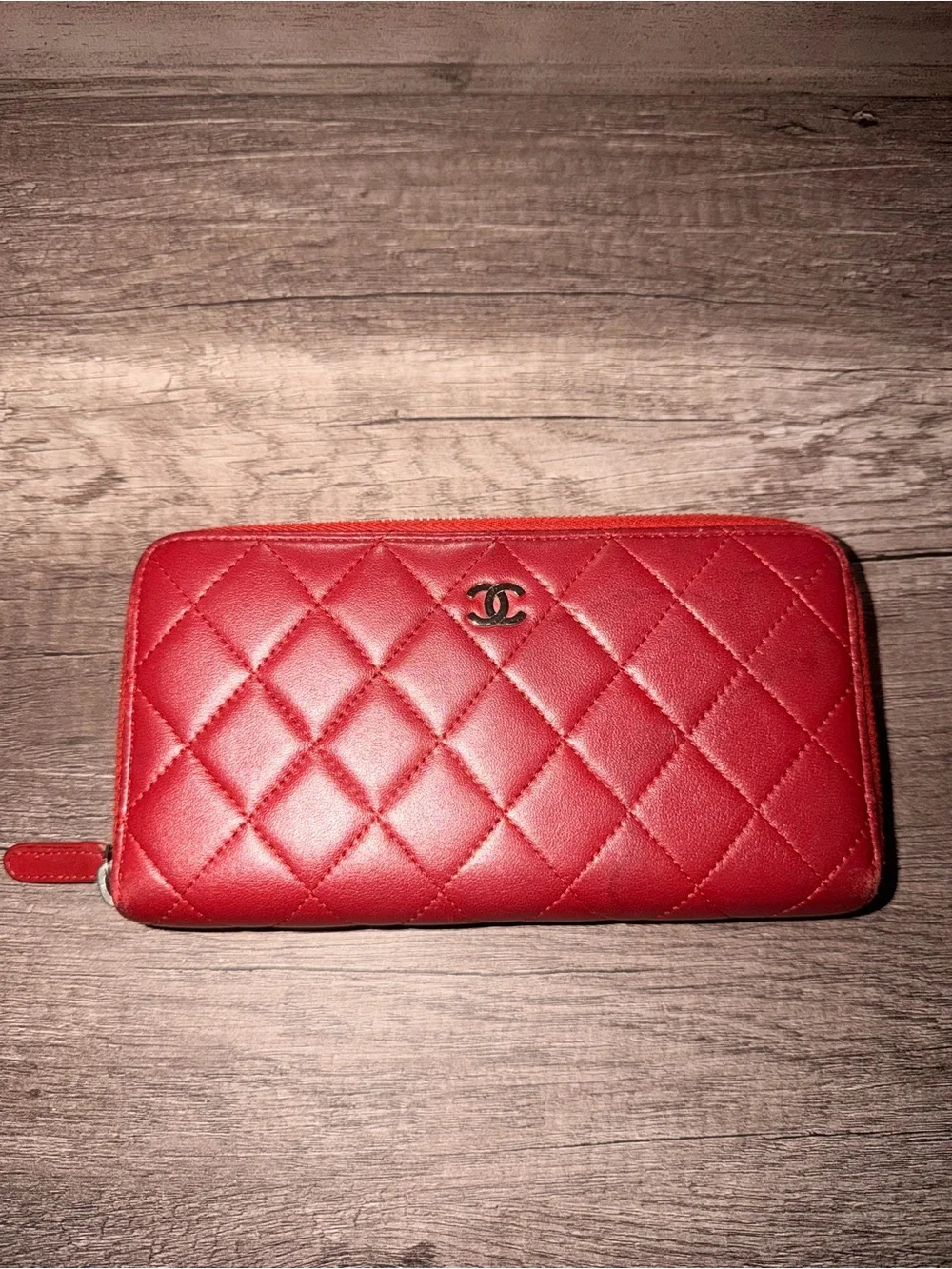 CHANEL Quilted Zip-Around Wallet — Crimson Red